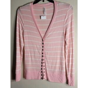 Zenana Outfitters Striped Cardigan Peach & White Small Bronze Colored Snaps